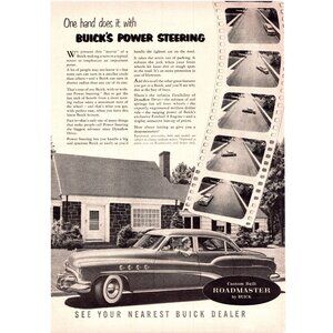 1952 Buick Roadmaster Sedan Vintage Print Ad Film Strip Suburban House Wall Art